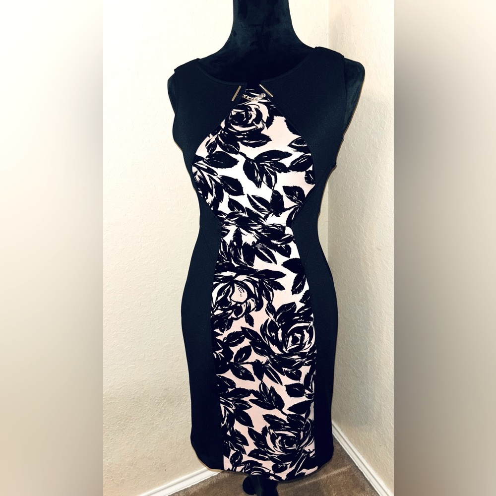 Black and Pink Floral Panel Dress